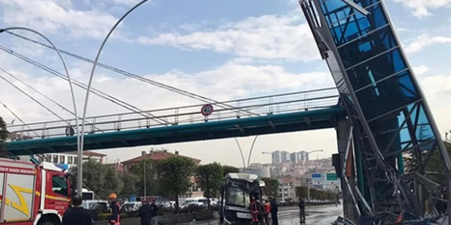 Ankara’da otobüs üst geçit asansörüne çarptı.. yaralılar var