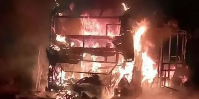 İnegöl'de halk otobüsü alev alev yandı!