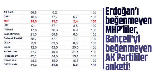 Erdoğan'ı beğenmeyen MHP'liler, Bahçeli'yi beğenmeyen AK Partililer anketi!