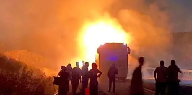 Osmaniye'de seyir halindeki yolcu otobüsü alevler içinde kaldı