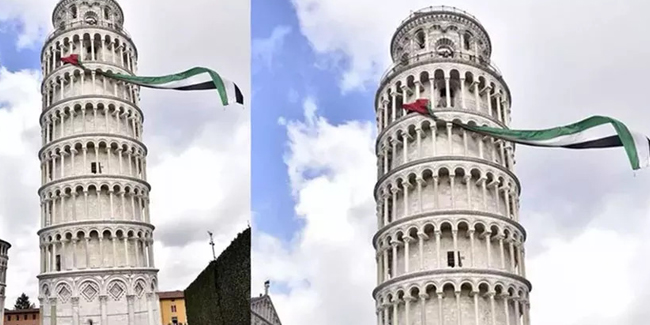 İtalya'da Pisa Kulesi'ne Filistin bayrağı asıldı