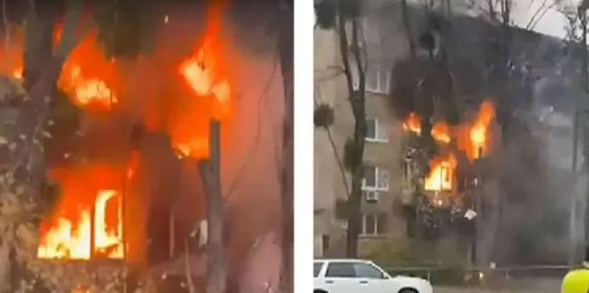 Kiev'de iki bina vuruldu! Bazı füzeler havada imha edildi