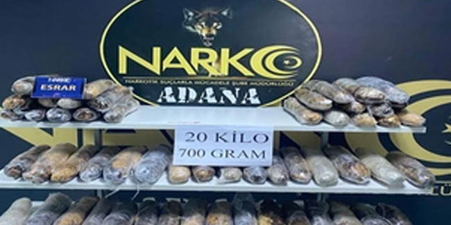 Adana'da polis ekiplerinden uyuşturucu operasyonu! 20 kilo 700 gram esrar ele geçirildi