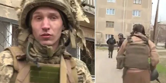 Ukrayna askeri röportaj verirken bomba düştü! Korku dolu anlar