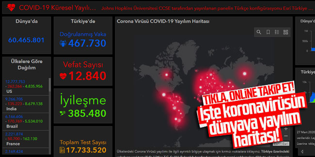 İşte korona virüsün dünyaya yayılım haritası! Tıkla, online takip et!