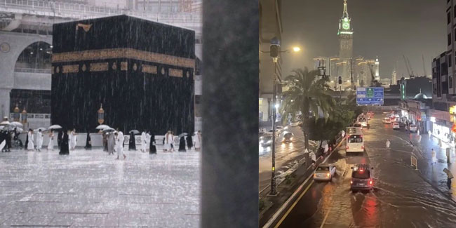 Mekke’de yağmur sonrası cadde ve sokaklar göle döndü