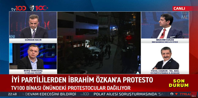 TV100'e canlı yayında protesto! Yüzlerce İYİ Partili kanalın kapısına dayandı
