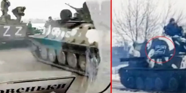 Ukrayna'yı işgal eden Rusya'nın tanklarında kafa karıştıran ''Z'' işareti