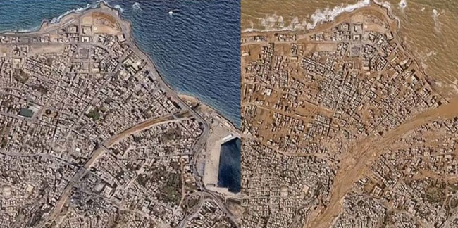 Libya'da selin getirdiği felaketi uydu görüntüleri ortaya çıkardı!