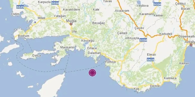 Akdeniz'de Dalaman açıklarında 4,2'lik deprem