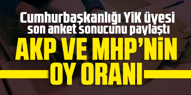 Cumhurbaşkanlığı YİK üyesi son anket sonucunu paylaştı: AKP ve MHP'nin oy oranı