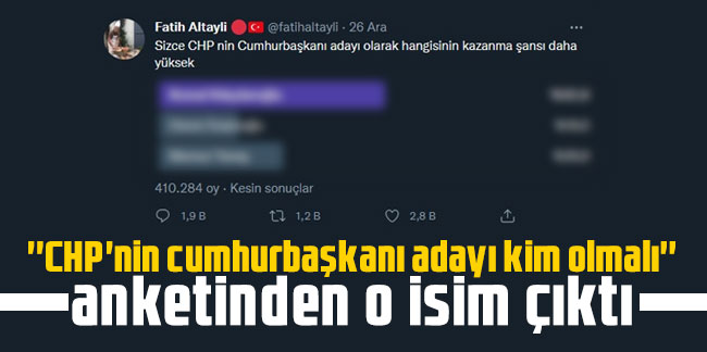 Fatih Altaylı'nın ''CHP'nin cumhurbaşkanı adayı kim olmalı'' anketinden o isim çıktı