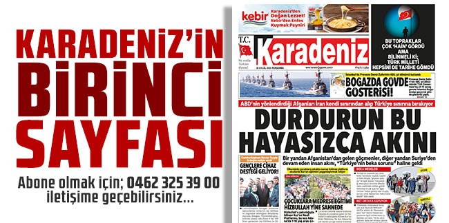 Karadeniz Gazetesi'nin birinci sayfası