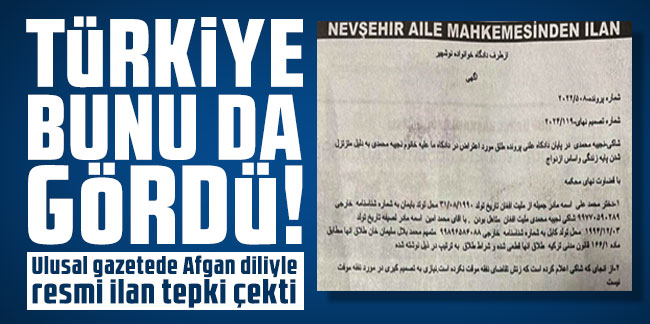 Ulusal gazetede Afgan diliyle ilan tepki çekti