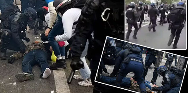 Fransız polisi göstericiyi nakavt etti! Paris'in göbeğinde skandal görüntü