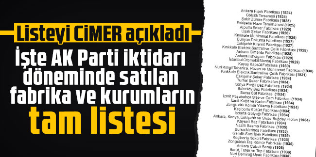 İşte AK Parti iktidarı döneminde satılan fabrika ve kurumların tam listesi