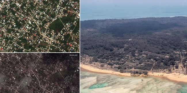 Tonga'da yanardağ patlaması sonrası kül yığını: Yardım uçakları başkentte havalimanına iniş yapamıyor
