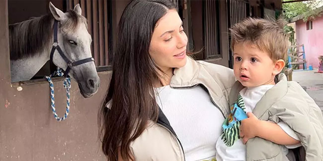 Fulya Zenginer'in oğlu Milan atlarla tanıştı