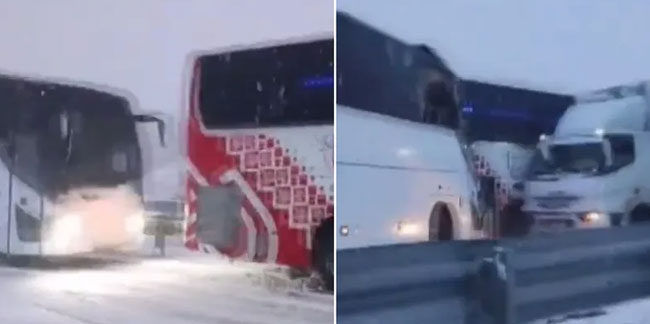 Kars'ta kontrolden çıkan yolcu otobüsü öndeki araçlara çarptı!