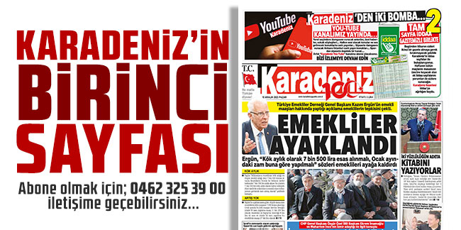 Karadeniz Gazetesi'nin birinci sayfası