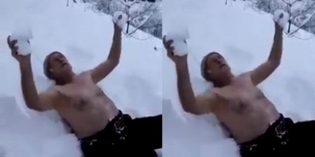 Rizeli Malik dede karın tadını kar banyosu yaparak çıkardı