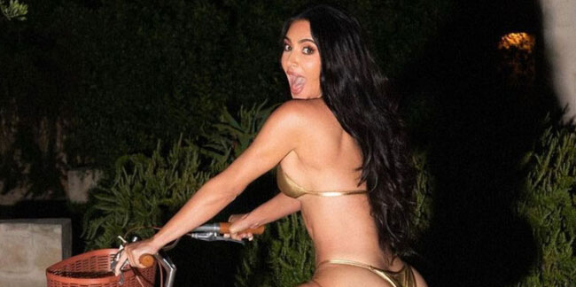 Kim Kardashian, bikiniyle bisiklet sürdü