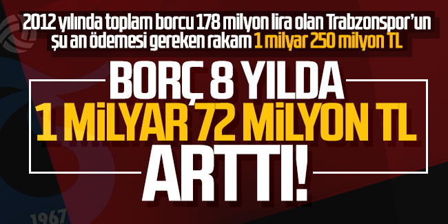 Trabzonspor'un borcu 8 yılda 1 milyar 72 milyon TL arttı