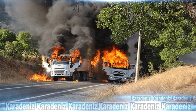 PKK'lılar araçları ateşe verdi!