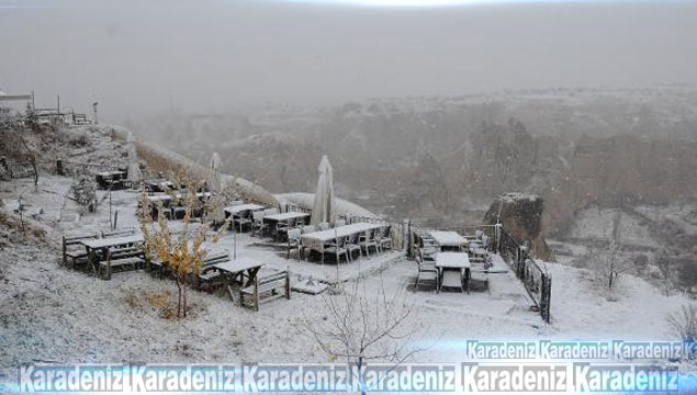 Kapadokya'ya mevsimin ilk karı yağdı